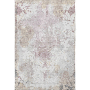HomeRoots 8' X 10' Ivory Beige & Gray Damask Area Rug - Washable, Stain Resistant, UV Protected for Durability 674369