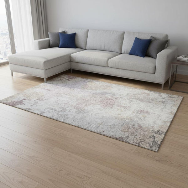 HomeRoots 9' X 12' Washable Damask Area Rug in Ivory Beige & Gray – Durable, Stain Resistant, UV Protected! 674370