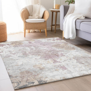 HomeRoots 10' Ivory Beige & Gray Damask Area Rug - Washable, UV-Protected, Durable Style for High-Traffic Spaces 674371