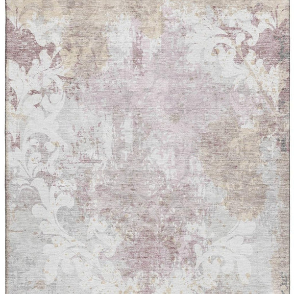 HomeRoots 10' Ivory Beige & Gray Damask Area Rug - Washable, UV-Protected, Durable Style for High-Traffic Spaces 674371