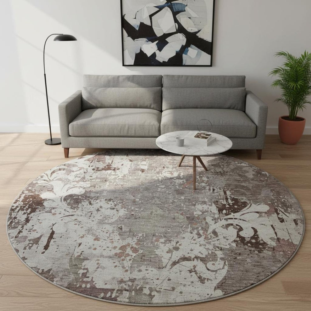 HomeRoots 8' Elegant Taupe Beige & Gray Damask Washable Rug - UV Protected, Stylish & Durable for Any Room 674374
