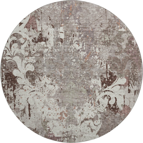 HomeRoots 8' Elegant Taupe Beige & Gray Damask Washable Rug - UV Protected, Stylish & Durable for Any Room 674374