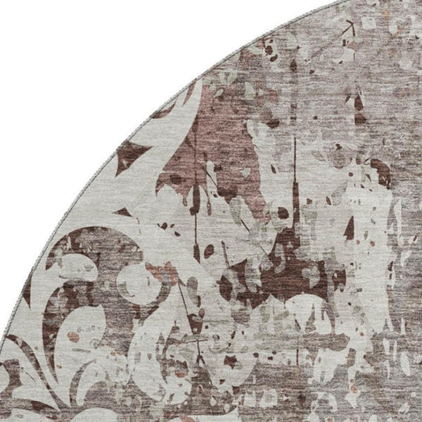 HomeRoots 8' Elegant Taupe Beige & Gray Damask Washable Rug - UV Protected, Stylish & Durable for Any Room 674374