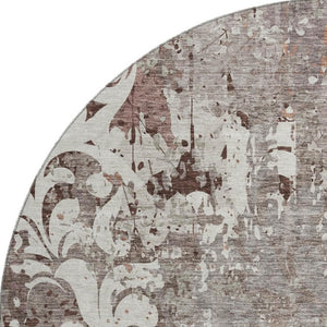 HomeRoots 8' Elegant Taupe Beige & Gray Damask Washable Rug - UV Protected, Stylish & Durable for Any Room 674374