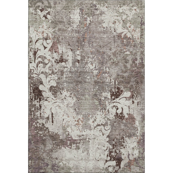 HomeRoots 8' X 10' Taupe Beige & Gray Damask Area Rug - Washable, UV Protected, Stain Resistant & Durable Design 674375
