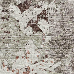 HomeRoots 8' X 10' Taupe Beige & Gray Damask Area Rug - Washable, UV Protected, Stain Resistant & Durable Design 674375