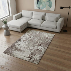 HomeRoots 9' X 12' Elegant Taupe Gray Damask Washable Area Rug - Stain Resistant, UV Protected, Durable Design 674376