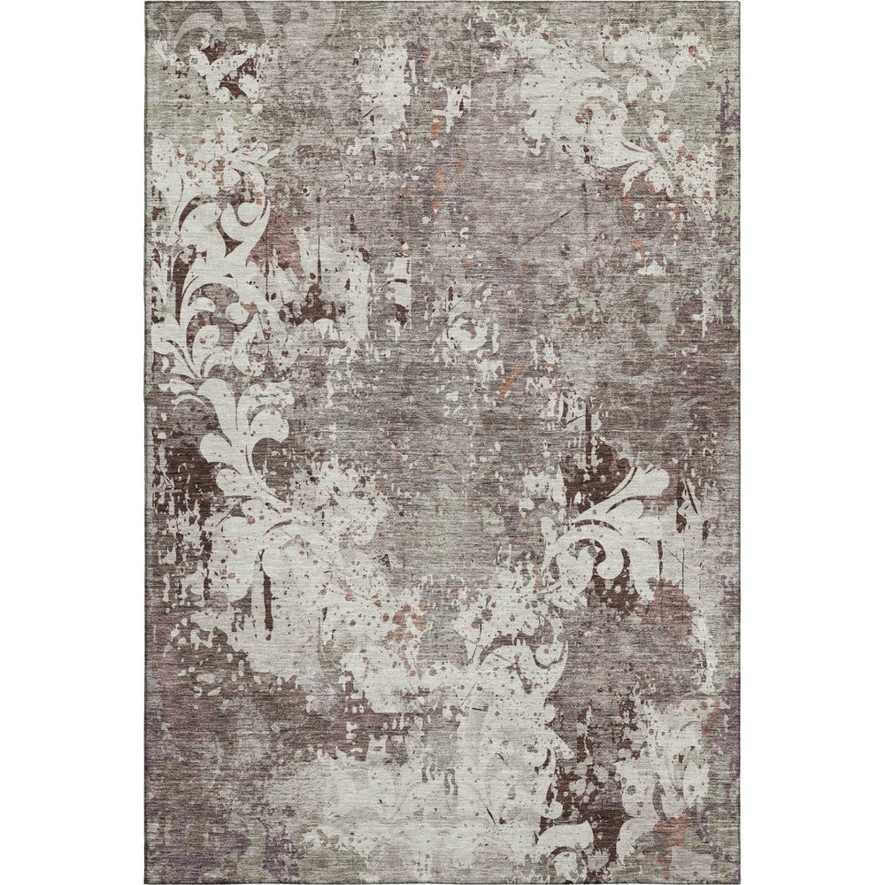 HomeRoots 9' X 12' Elegant Taupe Gray Damask Washable Area Rug - Stain Resistant, UV Protected, Durable Design 674376