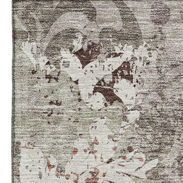 HomeRoots 9' X 12' Elegant Taupe Gray Damask Washable Area Rug - Stain Resistant, UV Protected, Durable Design 674376