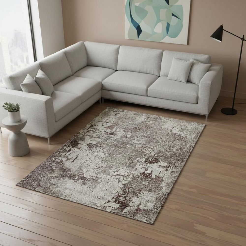 HomeRoots 10' X 14' Taupe Beige & Gray Damask Area Rug - Washable, UV Protected, Perfect for Busy Homes! 674377
