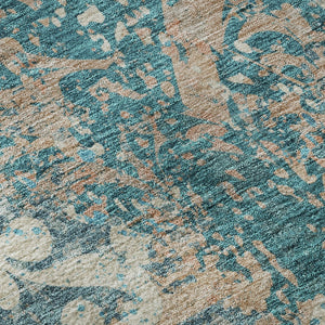 HomeRoots 8' Elegant Teal Beige Taupe Damask Round Rug - Washable, UV Protected, Stain Resistant, Durable Design 674380