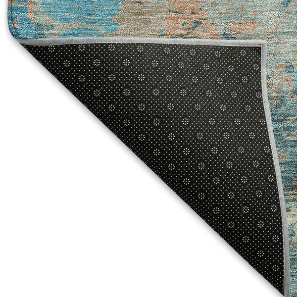 HomeRoots 9' X 12' Teal Beige Taupe Damask Area Rug – Washable, UV Protected, Durable for All Spaces! 674382
