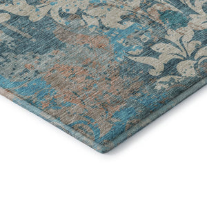 HomeRoots 9' X 12' Teal Beige Taupe Damask Area Rug – Washable, UV Protected, Durable for All Spaces! 674382