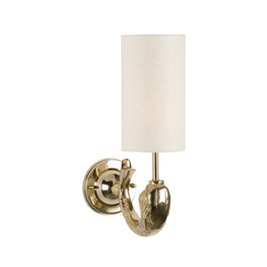 Wildwood Dolphin Polished Brass Sconce With Cream Silk Shade — Italian Renaissance Dolphin Motif, Warm Glow 67439