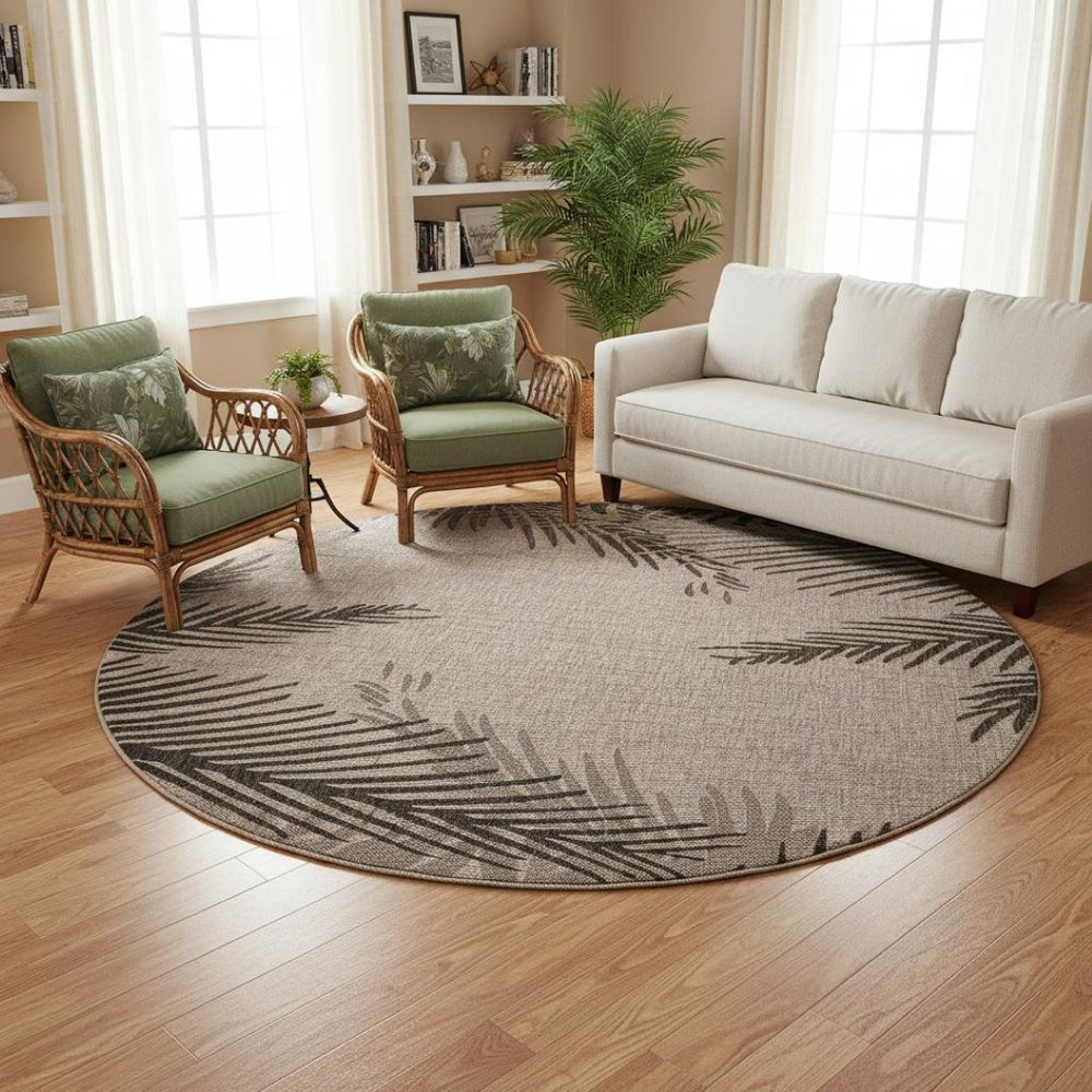 HomeRoots Floral Round Rug - Tropical-Inspired, Machine Washable, Stain-Resistant, Non-Slip for High-Traffic Areas 674393