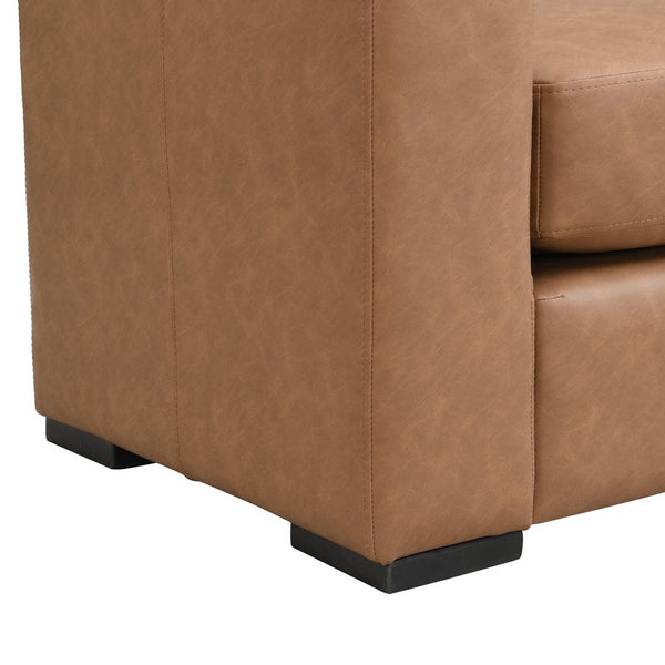 English Elm Stylish Faux Leather Bench Ottoman with Sculpted Arms for Bedroom or Living Room N769P426918D