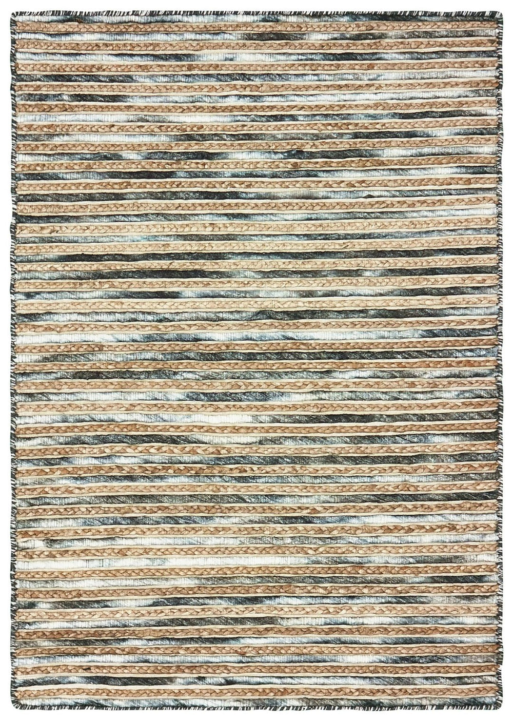 HomeRoots Wool Hand-Braided Area Rug - Coastal-Inspired Striped Design for Comfort in Living Spaces 96"x120" 674429