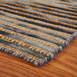 HomeRoots Wool Hand-Braided Area Rug - Coastal-Inspired Striped Design for Comfort in Living Spaces 96"x120" 674429