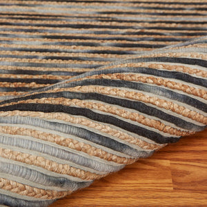 HomeRoots Wool Hand-Braided Striped Area Rug – Cozy Coastal Decor, Durable Softness, Perfect for Any Room 674430