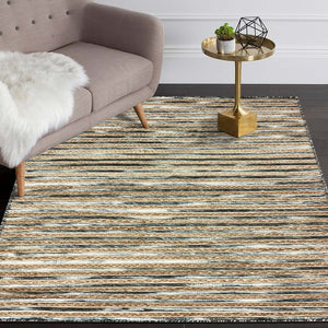 HomeRoots Wool Hand-Braided Striped Area Rug – Cozy Coastal Decor, Durable Softness, Perfect for Any Room 674430