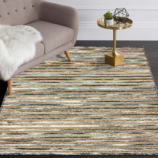 HomeRoots Wool Hand-Braided Striped Area Rug – Cozy Coastal Decor, Durable Softness, Perfect for Any Room 674430
