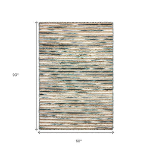 HomeRoots Wool Hand-Braided Area Rug - Striped Coastal Charm for Warmth, Durability & Style in Any Room 674431