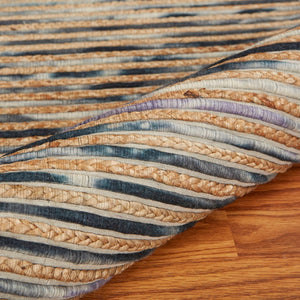HomeRoots Wool Hand-Braided Area Rug - Striped Coastal Charm for Warmth, Durability & Style in Any Room 674431