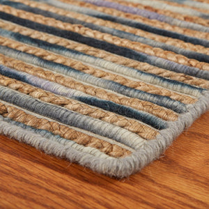 HomeRoots Wool Hand-Braided Area Rug - Striped Coastal Charm for Warmth, Durability & Style in Any Room 674431