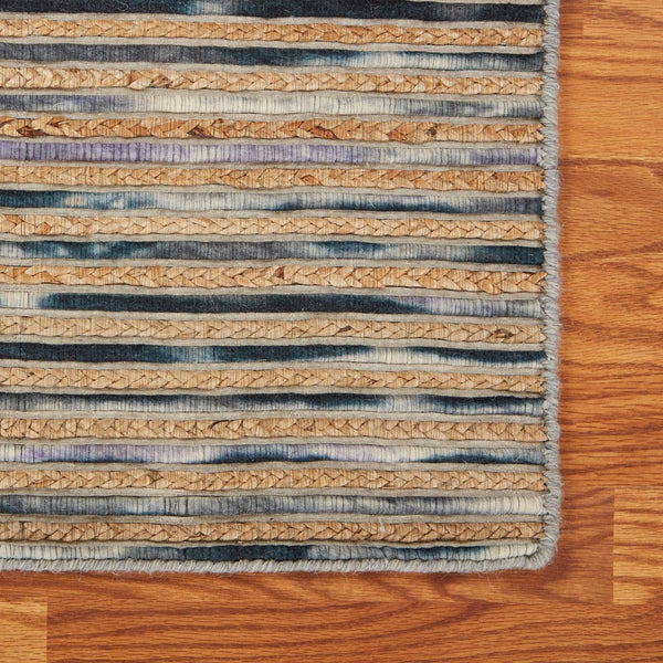 HomeRoots Wool Hand-Braided Area Rug - Striped Coastal Charm for Warmth, Durability & Style in Any Room 674431