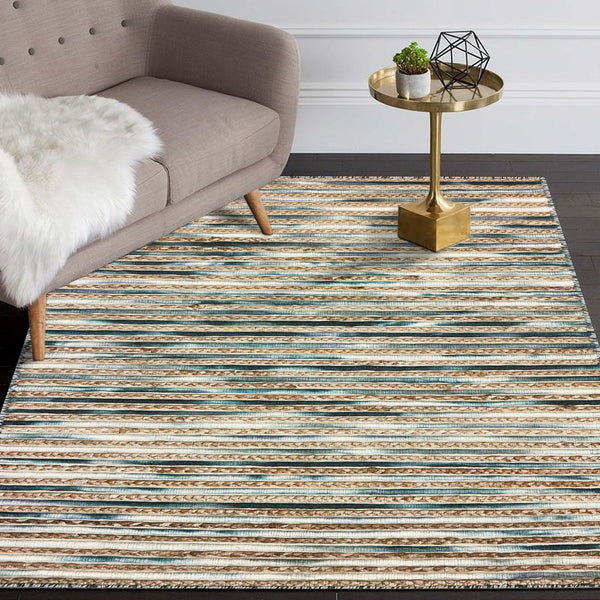 HomeRoots Wool Hand-Braided Area Rug - Striped Coastal Charm for Warmth, Durability & Style in Any Room 674431