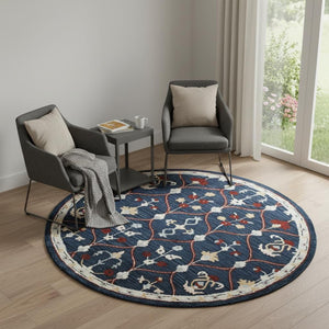 HomeRoots Wool Hand-Tufted Round Rug with Contemporary Trellis Design for Warmth and Comfort in Any Room 674451
