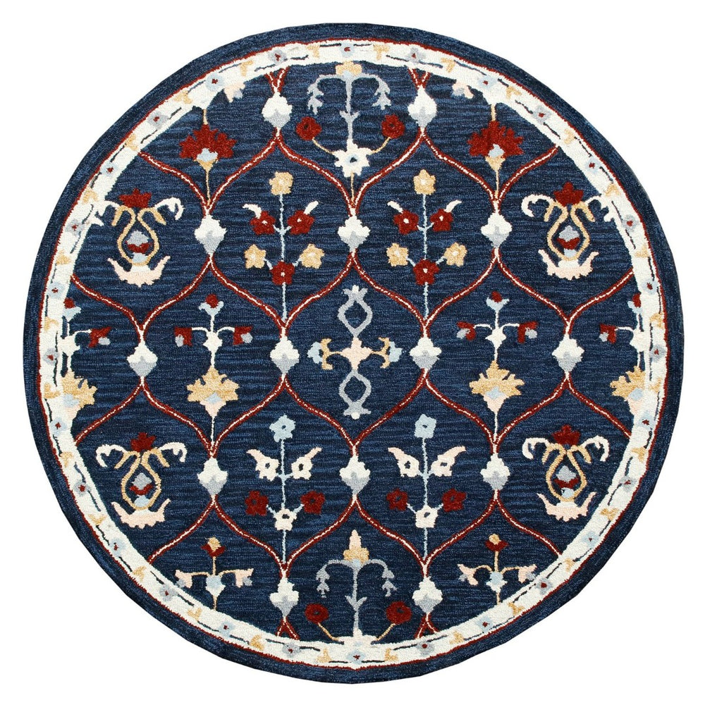 HomeRoots Wool Hand-Tufted Round Rug with Contemporary Trellis Design for Warmth and Comfort in Any Room 674451