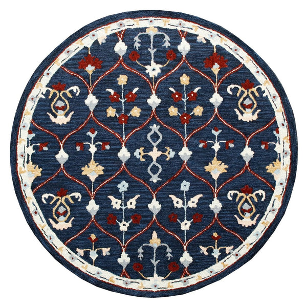 HomeRoots Wool Hand-Tufted Round Rug with Contemporary Trellis Design for Warmth and Comfort in Any Room 674451