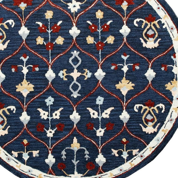 HomeRoots Wool Hand-Tufted Round Rug with Contemporary Trellis Design for Warmth and Comfort in Any Room 674451