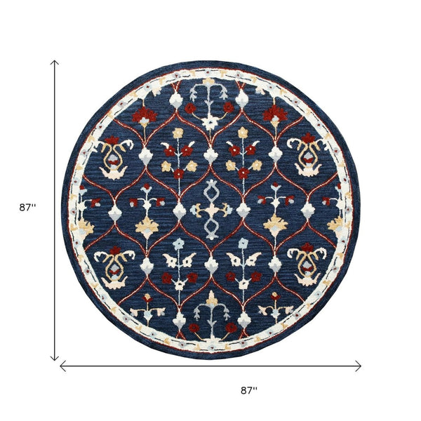 HomeRoots Wool Hand-Tufted Round Rug with Contemporary Trellis Design for Warmth and Comfort in Any Room 674451