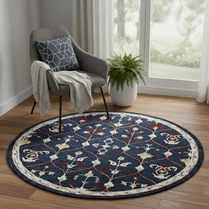 HomeRoots Wool Trellis Round Rug - Hand-Tufted, Soft Wool, Contemporary Design for Living Room & Bedroom Decor 674452
