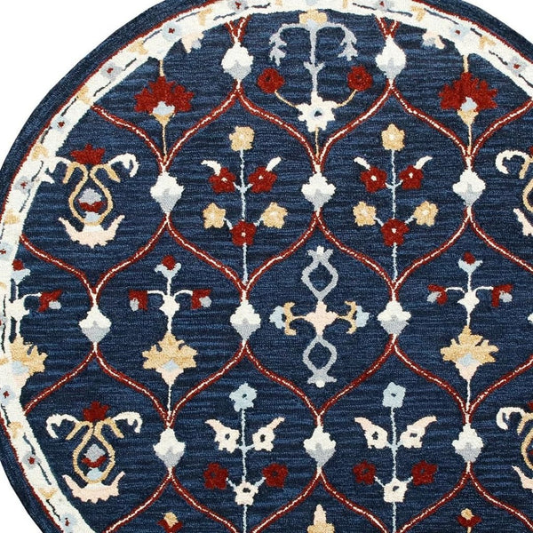 HomeRoots Wool Trellis Round Rug - Hand-Tufted, Soft Wool, Contemporary Design for Living Room & Bedroom Decor 674452