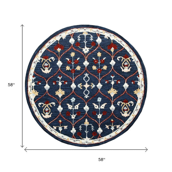 HomeRoots Wool Trellis Round Rug - Hand-Tufted, Soft Wool, Contemporary Design for Living Room & Bedroom Decor 674452
