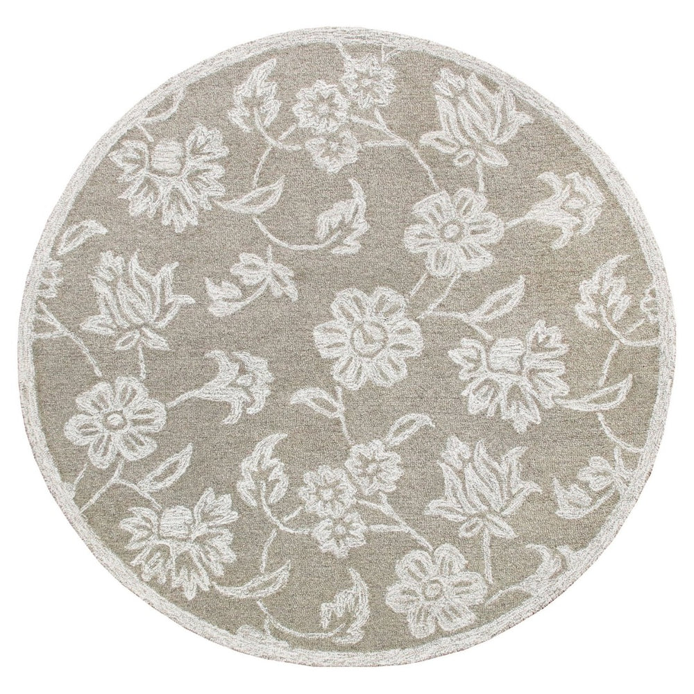 HomeRoots Wool Artisan Hand-Tufted Round Rug - Floral Design, Soft Wool Pile, Ideal for High-Traffic Areas 674454