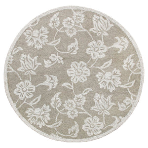 HomeRoots Wool Artisan Hand-Tufted Round Rug - Floral Design, Soft Wool Pile, Ideal for High-Traffic Areas 674454