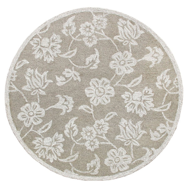 HomeRoots Wool Artisan Hand-Tufted Round Rug - Floral Design, Soft Wool Pile, Ideal for High-Traffic Areas 674454