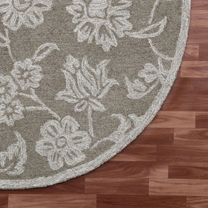 HomeRoots Wool Artisan Hand-Tufted Round Rug - Floral Design, Soft Wool Pile, Ideal for High-Traffic Areas 674454
