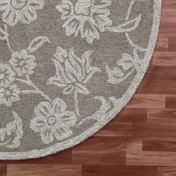 HomeRoots Wool Artisan Hand-Tufted Round Rug - Floral Design, Soft Wool Pile, Ideal for High-Traffic Areas 674454