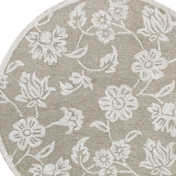 HomeRoots Wool Artisan Hand-Tufted Round Rug - Floral Design, Soft Wool Pile, Ideal for High-Traffic Areas 674454