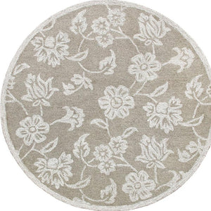 HomeRoots Wool Artisan Hand-Tufted Round Rug - Floral Design, Soft Wool Pile, Ideal for High-Traffic Areas 674454