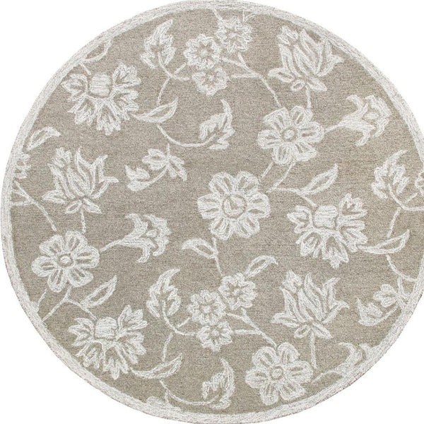 HomeRoots Wool Artisan Hand-Tufted Round Rug - Floral Design, Soft Wool Pile, Ideal for High-Traffic Areas 674454