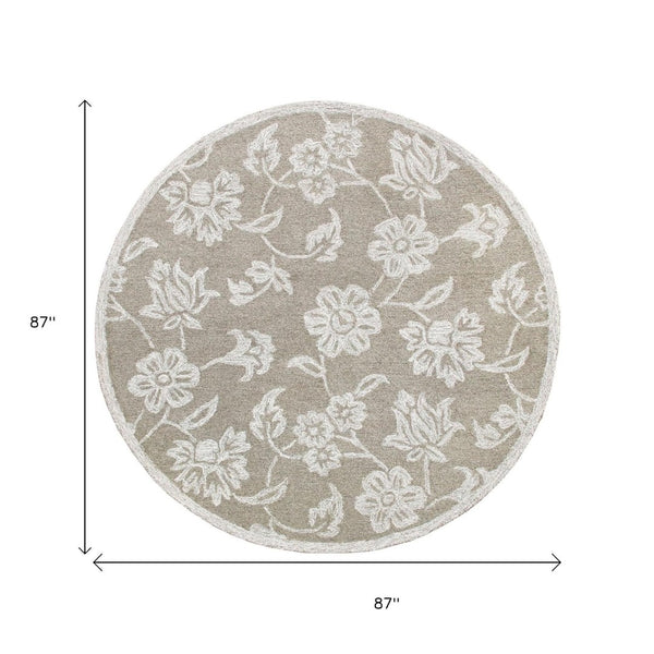 HomeRoots Wool Artisan Hand-Tufted Round Rug - Floral Design, Soft Wool Pile, Ideal for High-Traffic Areas 674454