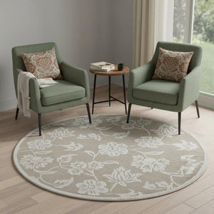 HomeRoots Wool Artisan Hand-Tufted Round Rug - Floral Design, Soft Wool Pile, Ideal for High-Traffic Areas 674454
