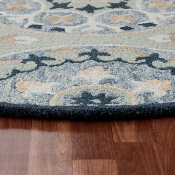 HomeRoots Wool Hand-Tufted Round Floral Rug - Artisan Crafted, Unique Design for Timeless Elegance & Comfort 674456