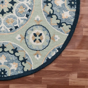 HomeRoots Wool Hand-Tufted Round Floral Rug - Artisan Crafted, Unique Design for Timeless Elegance & Comfort 674456